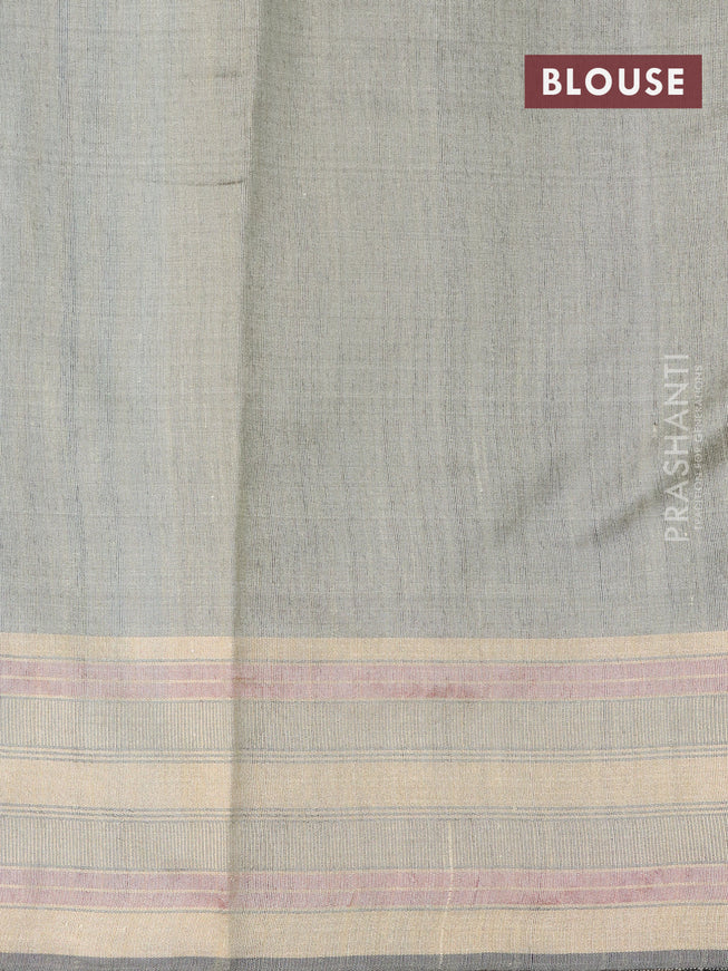 Dupion silk saree blue and sandal with plain body and temple design zari woven border