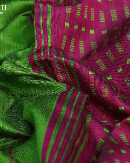 Dupion silk saree green and purple with allover thread weaves and temple design zari woven border