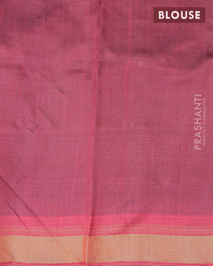 Dupion silk saree grey and pink with thread woven buttas and temple design zari woven border