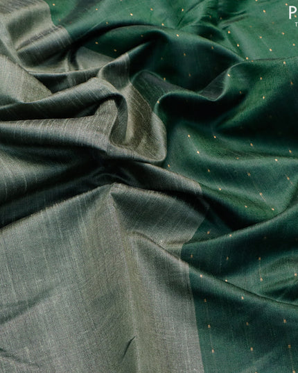 Dupion silk saree greyish green and green with plain body and temple woven border