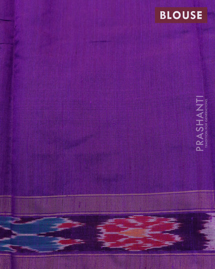 Dupion silk saree purple and violet with plain body and temple design ikat woven border
