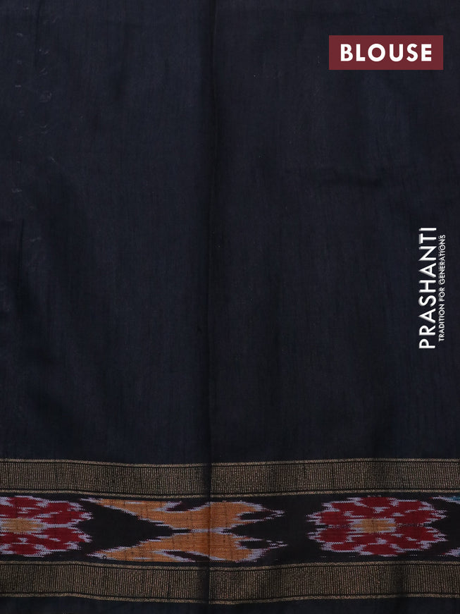 Dupion silk saree lavender shade and black with plain body and temple design ikat woven border