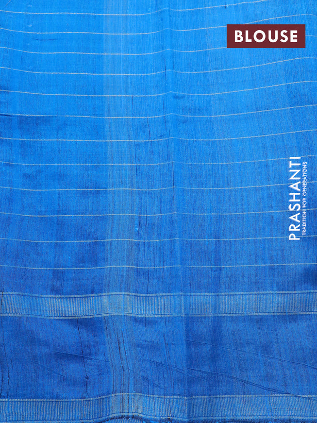 Dupion silk saree beige and cs blue with zari checked pattern & buttas and temple design rettapet zari woven border
