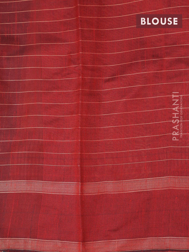 Dupion silk saree navy blue and maroon with zari checked pattern & buttas and temple design rettapet zari woven border