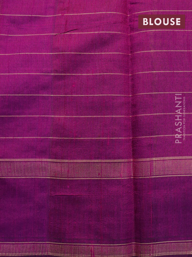 Dupion silk saree mustard yellow and purple with zari checked pattern & buttas and temple design rettapet zari woven border