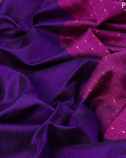 Dupion silk saree violet and purple with plain body and temple design rettapet zari woven border