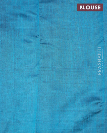 Dupion silk saree navy blue and teal blue with allover zari woven stripe weaves and temple woven border