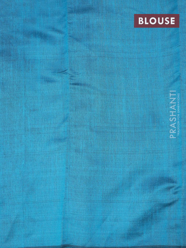 Dupion silk saree navy blue and teal blue with allover zari woven stripe weaves and temple woven border