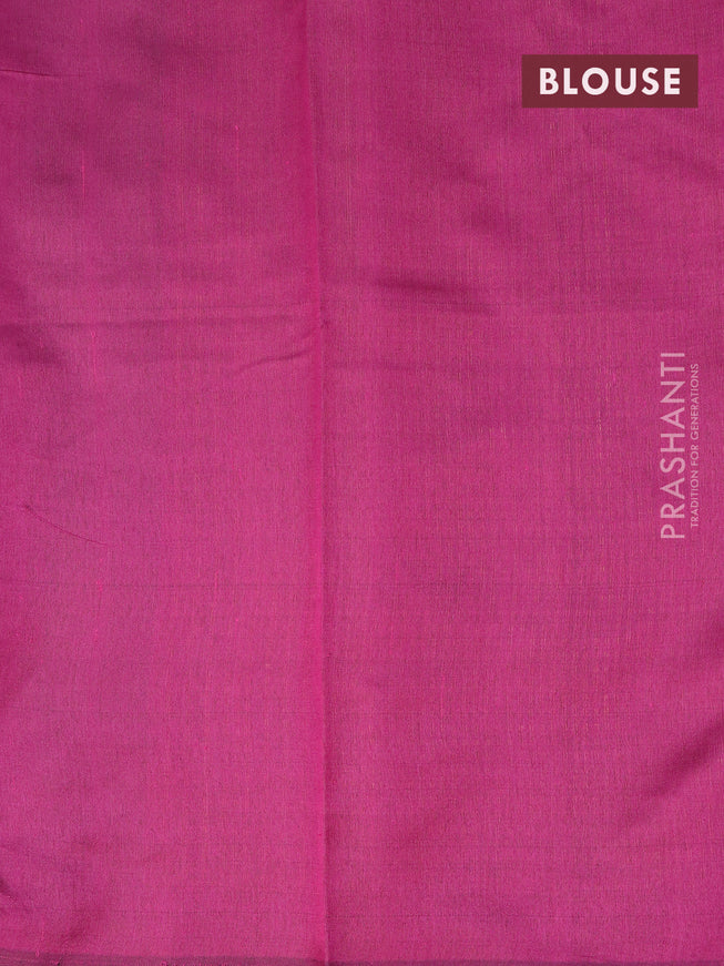 Dupion silk saree green and magenta pink with allover thread stripe weaves and long temple woven border