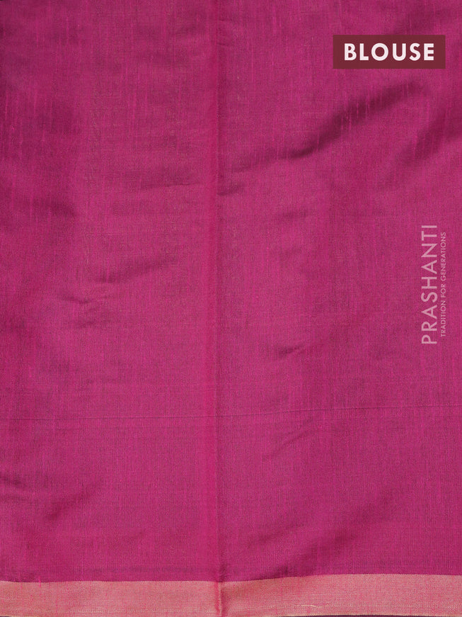 Dupion silk saree dark blue and magenta pink with allover thread weaves and temple woven zari border