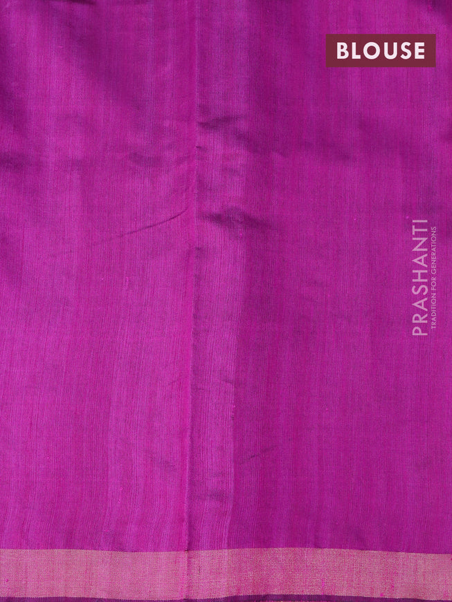 Dupion silk saree deep violet and magenta pink with plain body and temple woven zari border