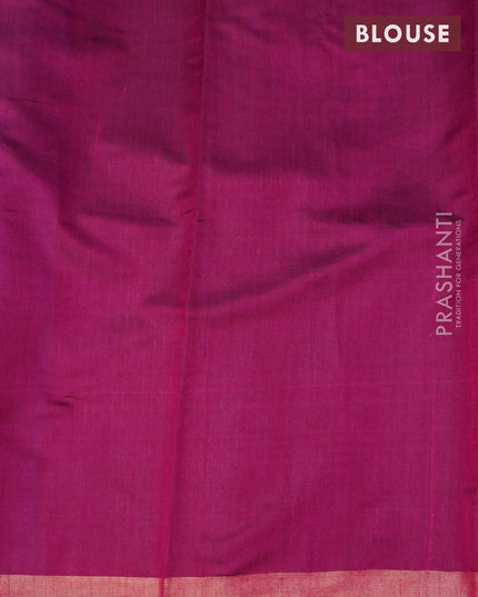 Dupion silk saree cs blue and magenta pink with plain body and temple woven zari border