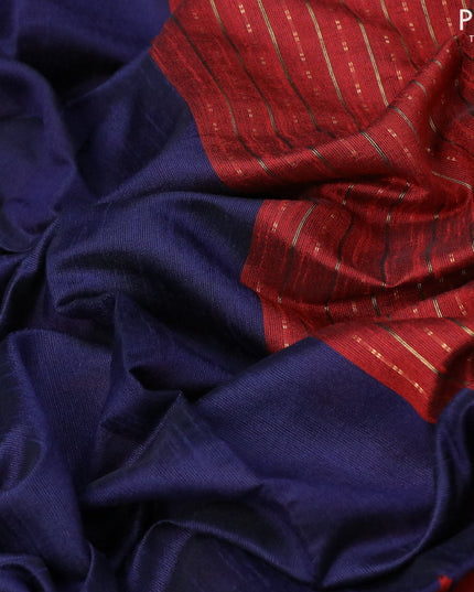 Dupion silk saree dark blue and maroon with plain body and temple woven zari border