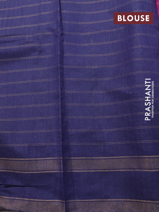 Dupion silk saree magenta pink and blue with allover zari checked pattern and temple design rettapet zari woven border