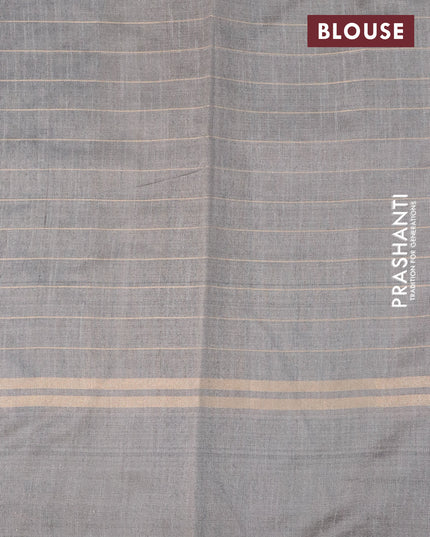 Dupion silk saree maroon and grey shade with allover checked pattern and temple design zari woven simple border
