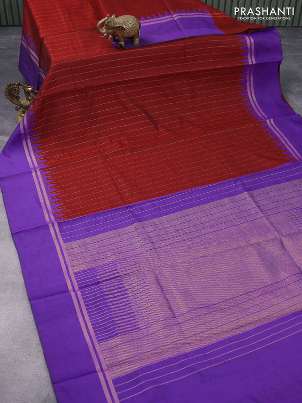 Dupion silk saree maroon and violet with allover zari weaves and temple design zari woven simple border