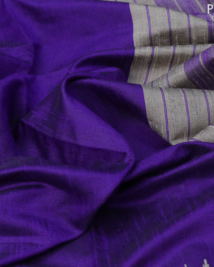 Dupion silk saree violet and grey shade with plain body and temple design zari woven simple border