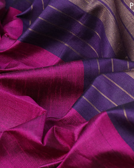 Dupion silk saree magenta pink and deep violet with plain body and temple design zari woven simple border