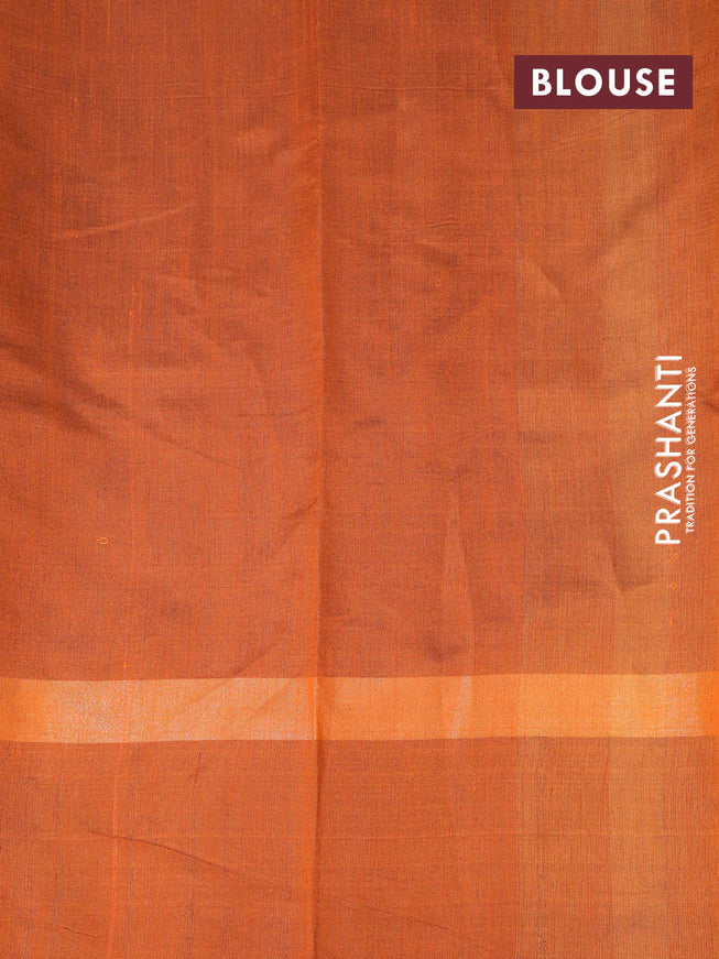 Dupion silk saree grey and orange with plain body and temple design zari woven simple border