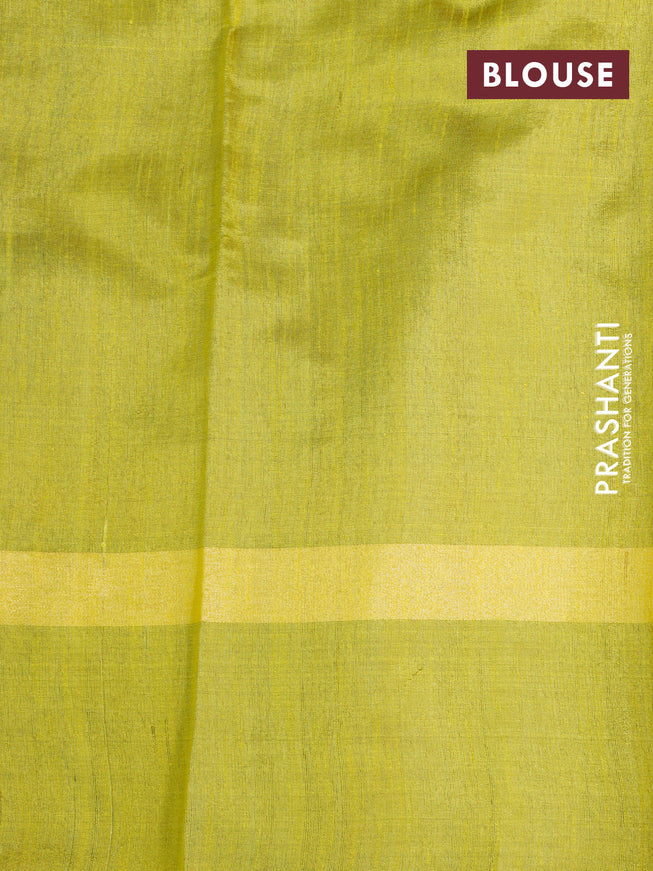 Dupion silk saree peacock green and lime yellow with plain body and temple design zari woven simple border