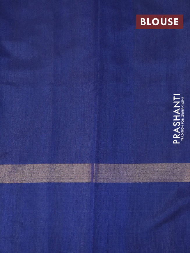 Dupion silk saree grey shade and dark blue with plain body and temple design zari woven simple border