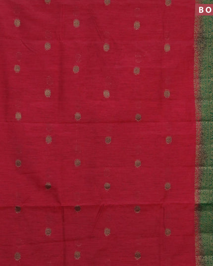 Banarasi semi matka saree maroon and green with thread & zari woven buttas and long banarasi style border