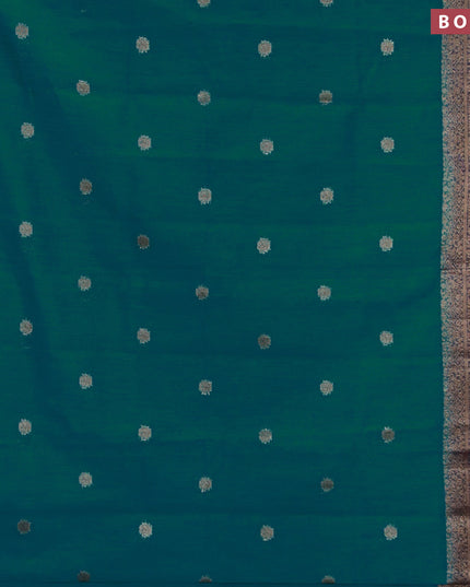 Banarasi semi matka saree teal blue and navy blue with thread & zari woven buttas and long banarasi style border