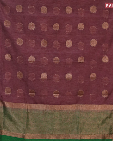 Banarasi semi matka saree rosy brown and green with thread & zari woven buttas and banarasi style border