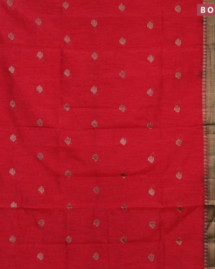 Banarasi semi matka saree red and green with thread & zari woven buttas and long banarasi style border