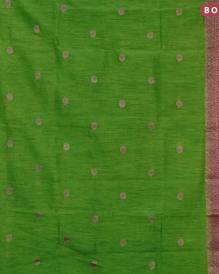 Banarasi semi matka saree mehendi green and dark magenta with thread & zari woven buttas and long banarasi style border