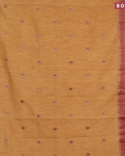 Banarasi semi matka saree dark sandal and maroon with thread & zari woven buttas and long banarasi style border