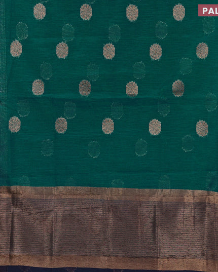 Banarasi semi matka saree teal green shade and navy blue with thread & zari woven buttas and banarasi style border