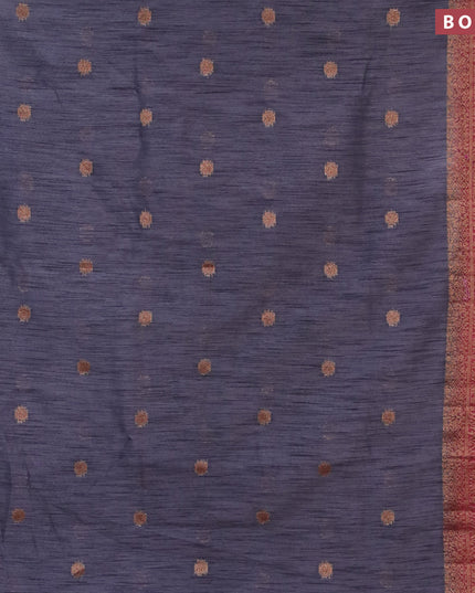 Banarasi semi matka saree grey and dark magenta with thread & zari woven buttas and long banarasi style border