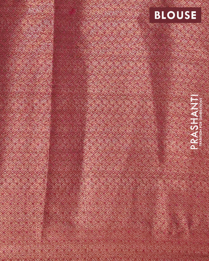 Banarasi semi matka saree grey and dark magenta with thread & zari woven buttas and long banarasi style border