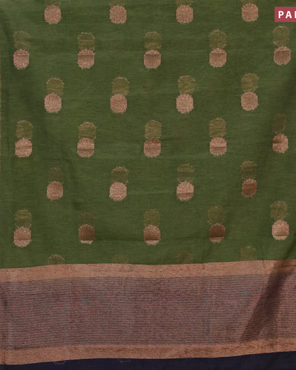 Banarasi semi matka saree sap green and navy blue with thread & zari woven buttas and banarasi style border