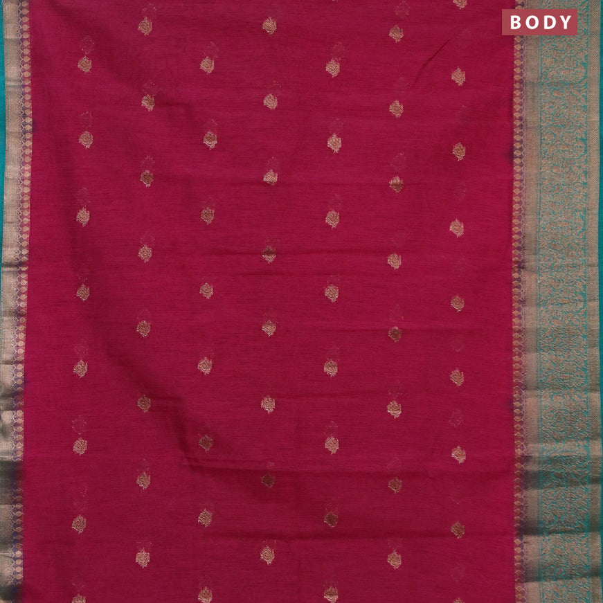 Banarasi semi matka saree dark magenta and teal green with thread & zari woven buttas and long banarasi style border