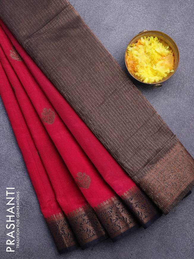 Banarasi semi matka saree pink and dark navy blue with thread & zari woven buttas and banarasi style border