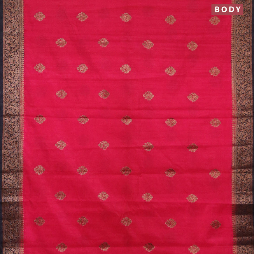 Banarasi semi matka saree pink and dark navy blue with thread & zari woven buttas and banarasi style border