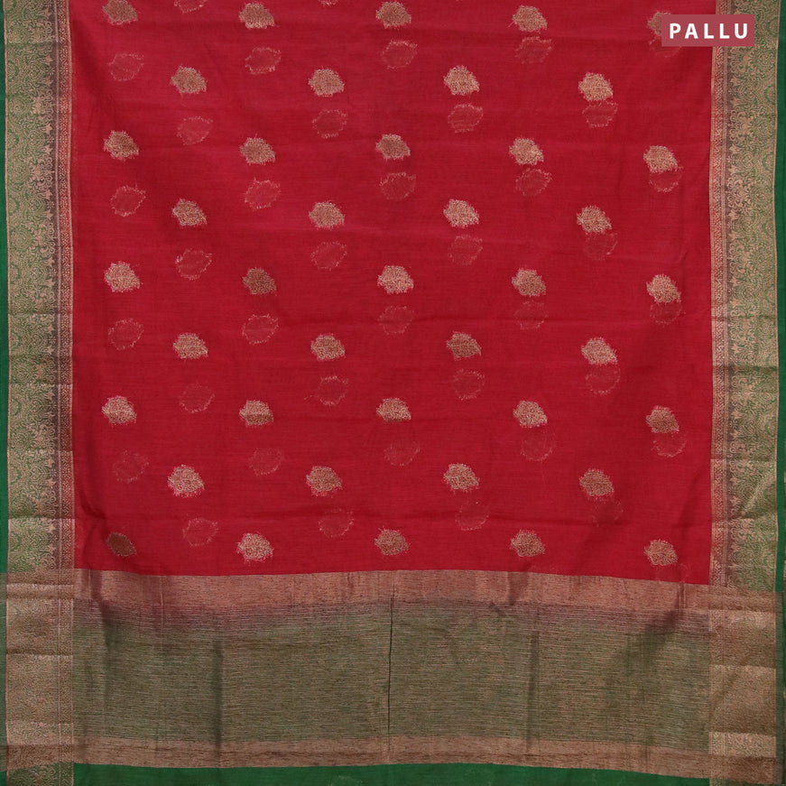 Banarasi semi matka saree maroon and green with thread & zari woven buttas and banarasi style border