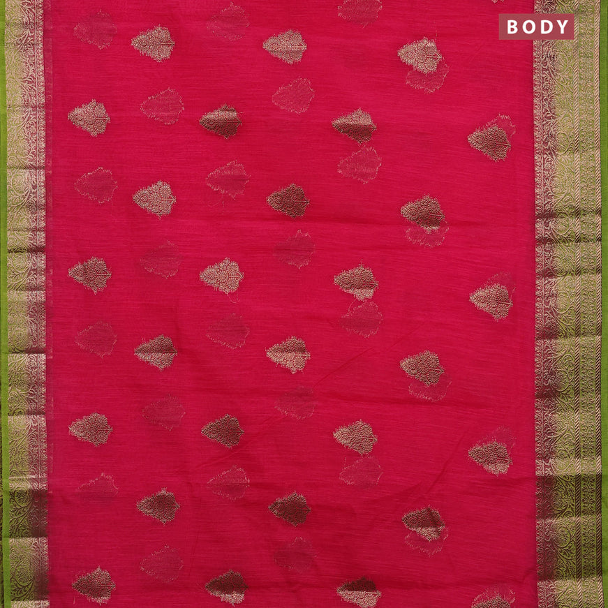 Banarasi semi matka saree pink and mehendi green with thread & zari woven buttas and banarasi style border