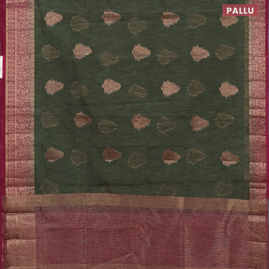 Banarasi semi matka saree sap green and dark magenta with thread & zari woven buttas and banarasi style border