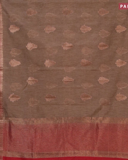 Banarasi semi matka saree pastel brown shade and maroon with thread & zari woven buttas and banarasi style border