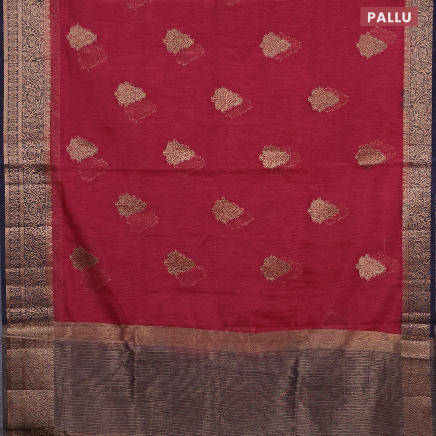 Banarasi semi matka saree maroon and dark navy blue with thread & zari woven buttas and banarasi style border