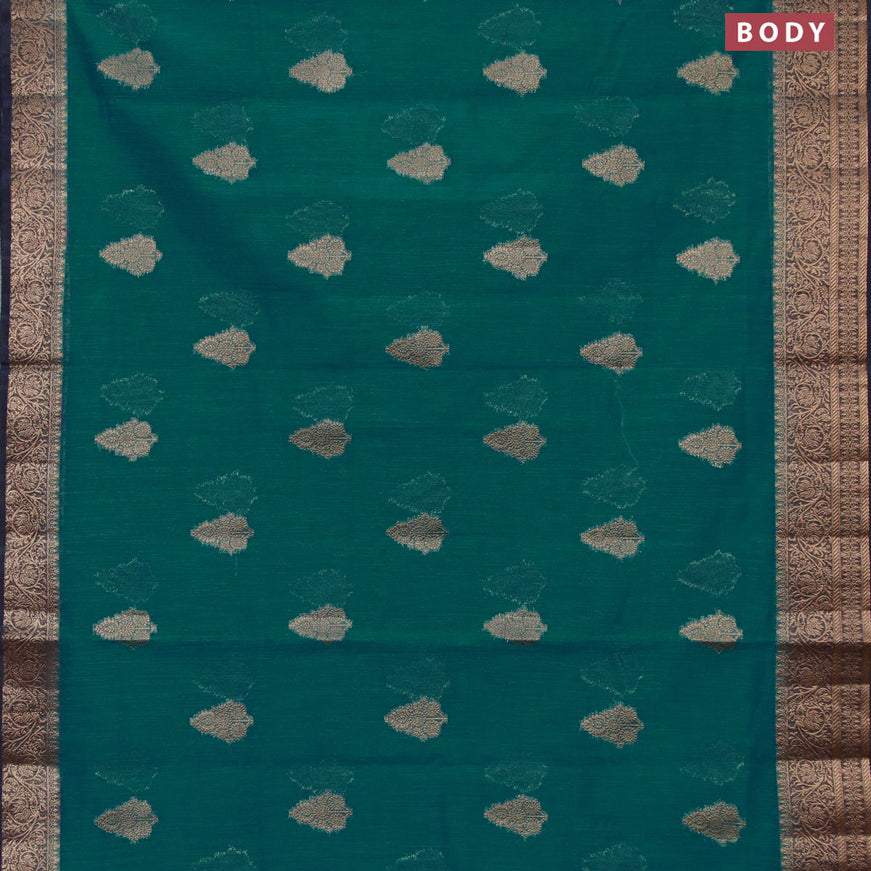 Banarasi semi matka saree teal green shade and dark navy blue with thread & zari woven buttas and banarasi style border
