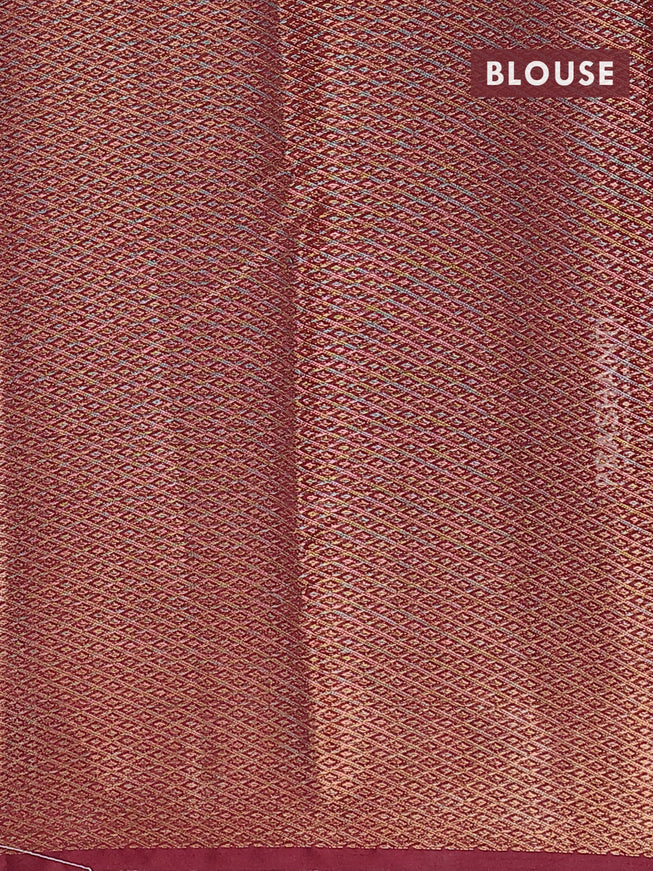 Banarasi semi matka saree grey shade and dark magenta with thread & zari woven buttas and long banarasi style border