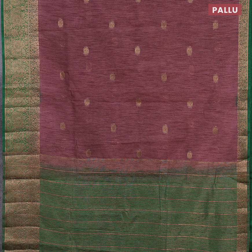 Banarasi semi matka saree rosy brown and green with thread & zari woven buttas and long banarasi style border