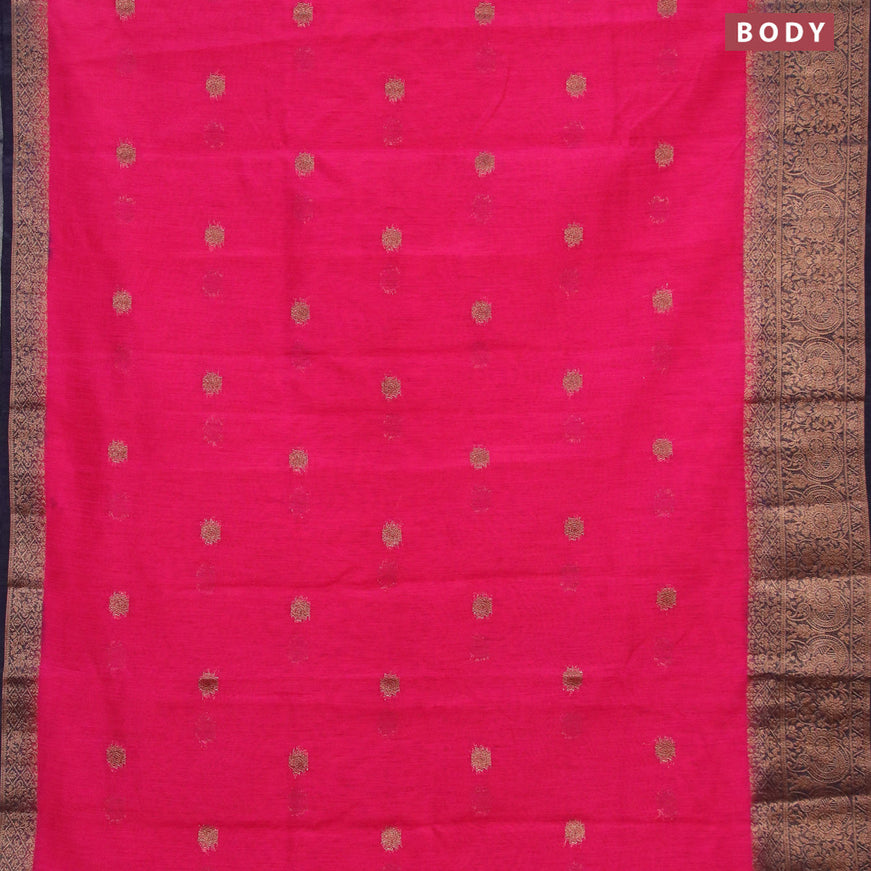 Banarasi semi matka saree pink and navy blue with thread & zari woven buttas and long banarasi style border