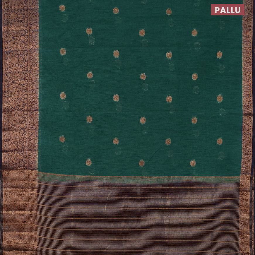 Banarasi semi matka saree green shade and navy blue with thread & zari woven buttas and long banarasi style border
