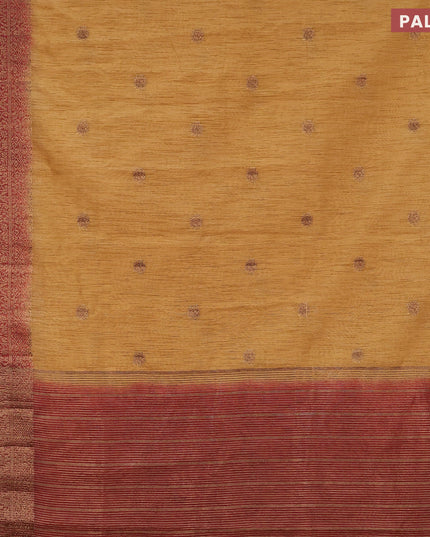 Banarasi semi matka saree sandal and maroon with thread & zari woven buttas and long banarasi style border