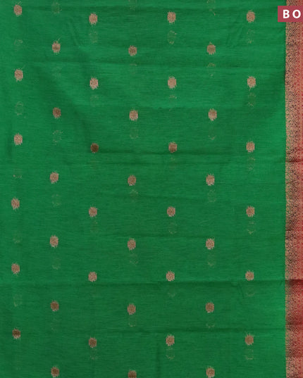 Banarasi semi matka saree green and maroon with thread & zari woven buttas and long banarasi style border
